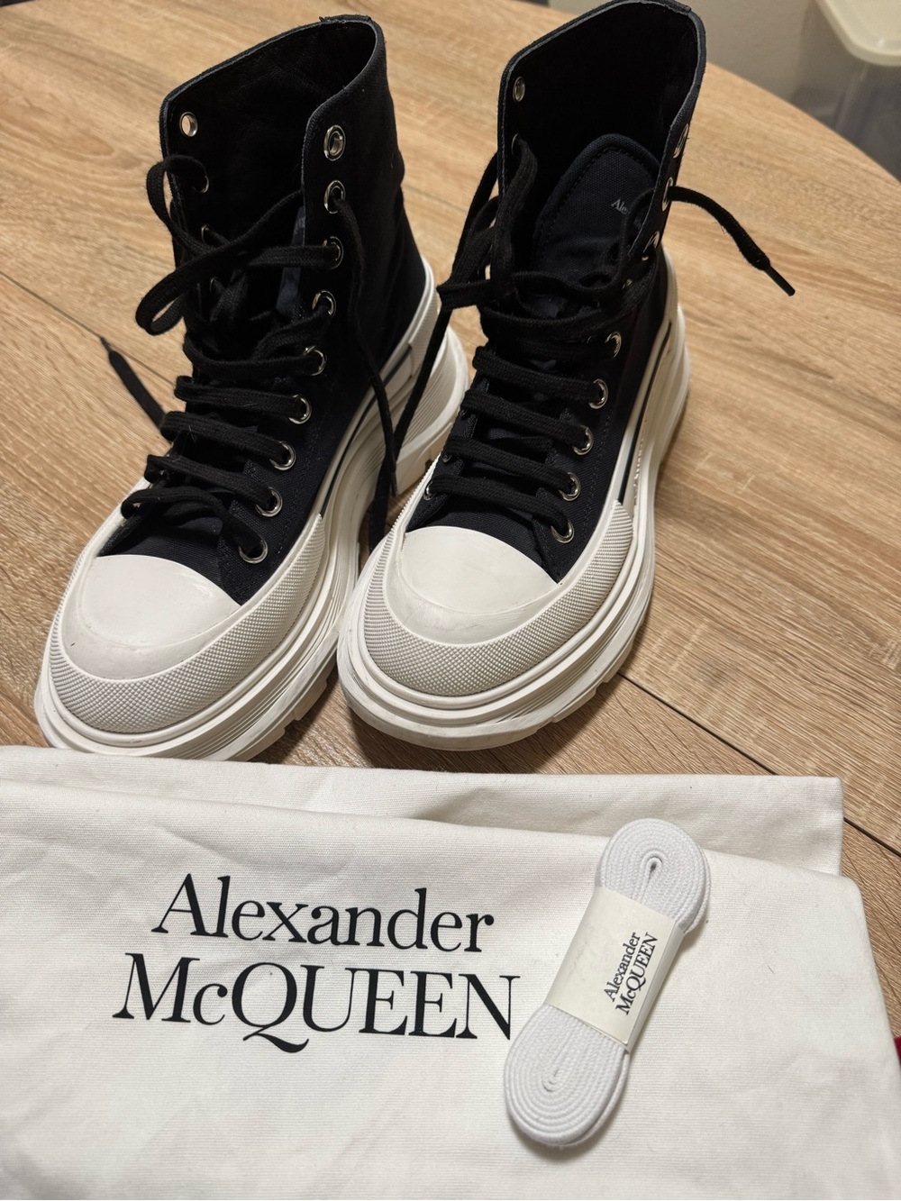 Alexander McQueen Black High-Top Canvas Sneakers with White Platform Soles
